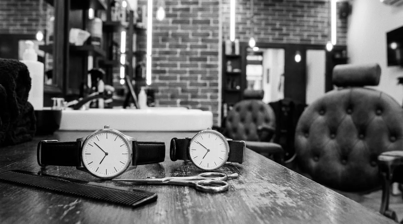 Une montre d'homme et une petite montre d'enfant posées côte à côte sur un comptoir