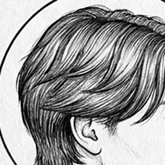 Dessin : des cheveux mi-longs coupés en longueurs étagées aux ciseaux