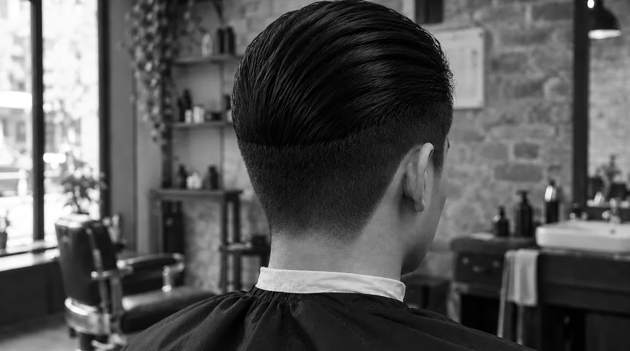 Undercut vu de dos : dessus long peigné en arrière, côtés tondus, marche nette entre les deux